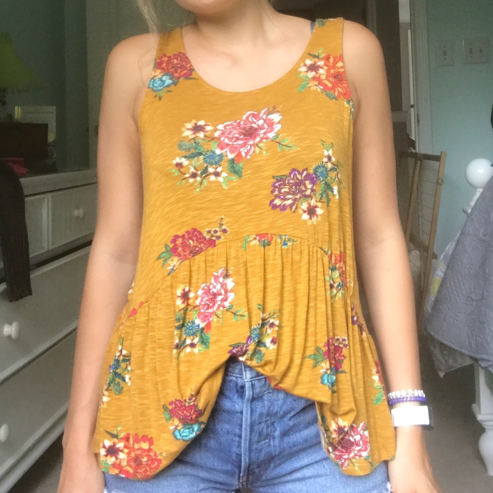 Yellow summer floral blouse